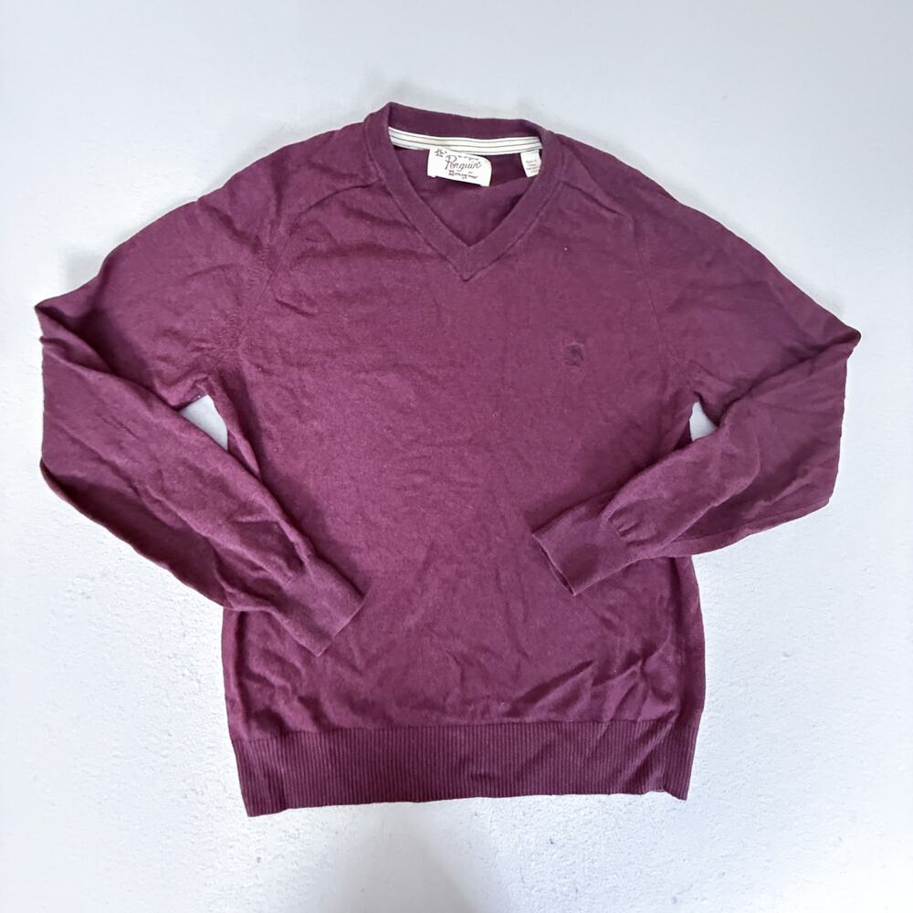 Original Penguin by Munsingwear V Neck Sweater Mens L Burgundy Cotton Cashmere